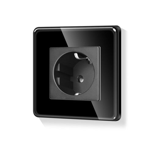 CHENG-Prise Schuko simple ronde avec sécurité enfant Cadre en verre Prise murale encastrée Noir 110-250 V 86 mm