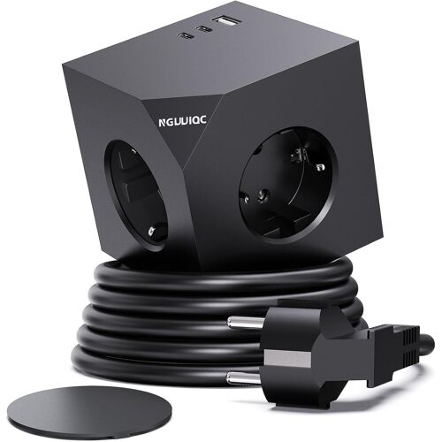 PD20W Cube multiprise avec USB C, 3 Prises, Cube avec Coussinet magnétique, multiprise 6 en 1, Adaptateur de Prise Murale avec rallonge de 1,5 m, pour Bureau, Maison,Noir