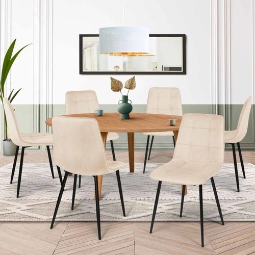 Lot De 6 Chaises Mila En Velours Beige Pour Salle À Manger