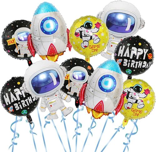 10Pcs Ballons De Astronaute, Décoration D'Anniversaire Astronaute, Xxl Ronds Fusée Astronaute D'Aluminium, Espace Thème Ballons,Ballons De Vaisseau Spatial Fusée Astronaute[H949]