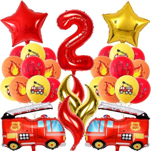ChicSlick-Décoration Anniversaire Pompier 2 Ans 21 Pièces, Ballons Camion De Pompier, Ballon Pompier 2 Ans, Décoration Camion De Pompier Garçon, Decoration Anniversaire Garcon 2 Ans (2)[X1183]