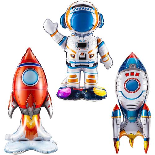 Ballon Espace 4D, 3 Pièces Ballons Space De Fête Enfant, Debout Ballons Astronaute Fusée Vaisseau Spatial, Ballon En Aluminium Pour Garcon Décorations De Fêtes Spatiales