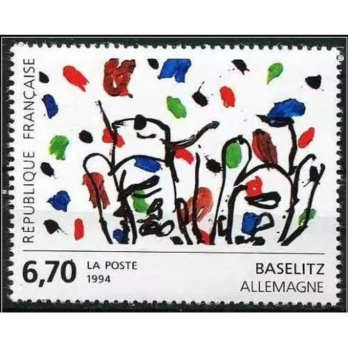 France 1994, Série Art Contemporain, Très Beau Timbre Neuf** Luxe Yvert 2914, Oeuvre De Baselitz, Créé Uniquement Pour Le Timbre Poste.
