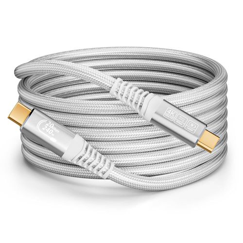 ASFASFq-CABLAPTOP able usb c vers usb c 5m 20Gbps USB C3.2 Gen2 Data Cable, 240W Fast Charging Cable, 4K144Hz USBC Video Cable, ompatible avec, macBook Pro, ubs, SSD,monitors White cable usb-c 5m