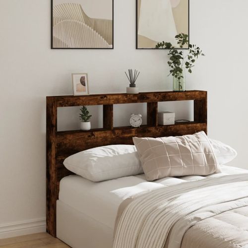 Vidaxl Armoire Tête De Lit Avec Led Chêne Fumé 140x17x102 Cm