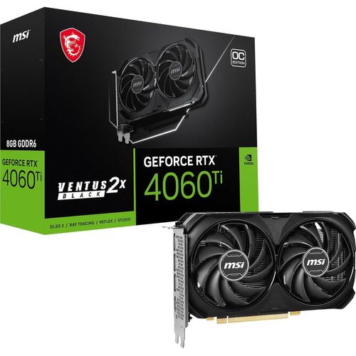 ASFASFq-MSI GeForce RTX 4060 Ti Ventus 2X Black 8G OC Carte Graphique - 8 Go GDDR6 (18 GB/s, 128-bit), PCIe 4.0-2 x Ventilateurs TORX Fan 4.0 - HDMI 2.1a, DisplayPort 1.4a