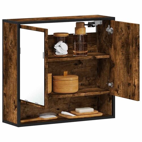 Vidaxl Armoire À Miroir De Salle De Bain Chêne Fumé Bois D'ingénierie