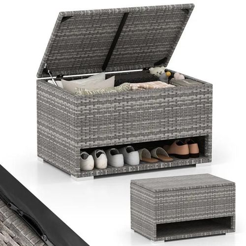 Costway Coffre De Rangement En Osier 186 L Avec Étagère À Chaussures Doublure Protectrice, Pour Des Outils Gris