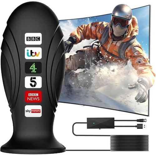 Antenne Tv Numérique D'Intérieur Avec Amplificateur De Signal Puissant Uk, Portée De Plus De 900 Km, Réception Tv Portable Ariel, Amplificateur Pour Chaînes Locales Hd 4K 1080P