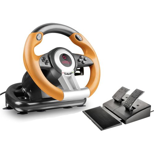 Drift O.Z. Volant De Course - Volant De Voiture Jeux Usb Pour Pc/Ordinateur,Volant Pc Avec Levier De Vitesse,Avec Retour De Force,Noir-Orange