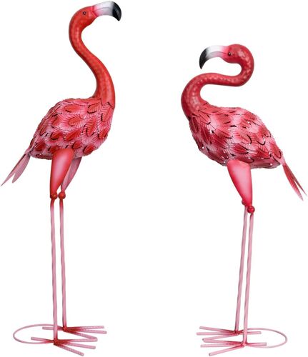 Mevronisshop-2 Pièces En Métal Grand Flamant Rouge Oiseaux Yard Art Extérieur Statue Pour Maison Terrasse Pelouse Arrière-Cour Décor (Rose Vif)