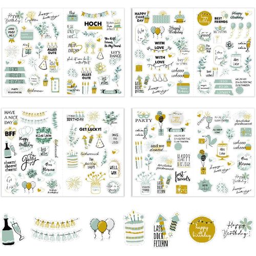 Jum-4 Feuilles 225 Pièces Autocollants Joyeux Anniversaire,Stickers Décoratifs Pour Livre D'or Album Photo,Autocollants Scrapbooking D'anniversaire Créatifs Et Artistiques Décoration Cadeau Anniversaire