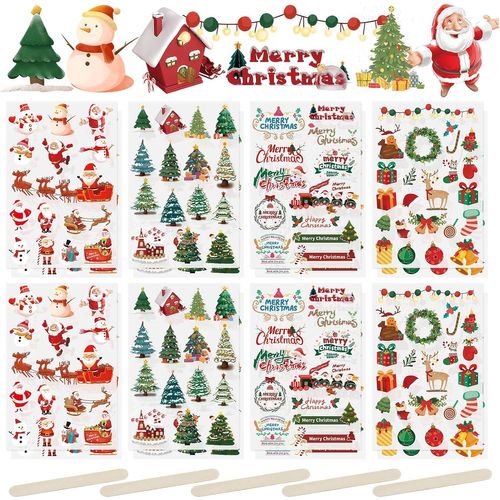 Jum-Lot De 16 Feuilles D'autocollants De Transfert À Frotter,Autocollants Sur Le Thème De Noël,Décoration Esthétique,Autocollants De Transfert Pour Scrapbooking,Journal,Planificateur,Album