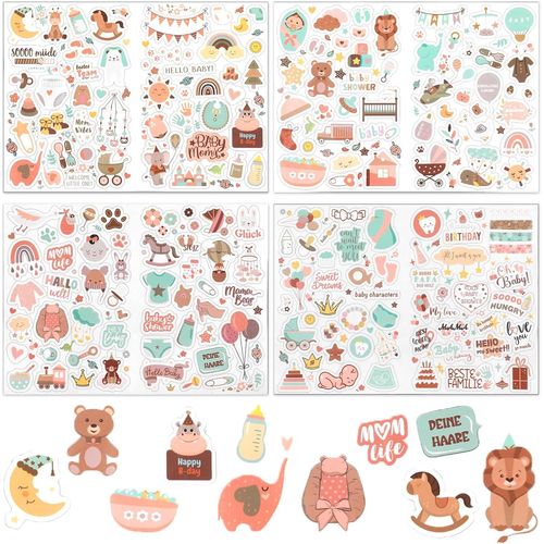4 Feuilles D'autocollants Pour Album De Bébé, Autocollants Pour Album Photo De Bébé Pour Tout Petits, Autocollants Pour Bébé Fille Garçon Pour Scrapbooking De Fête D'anniversaire (B)