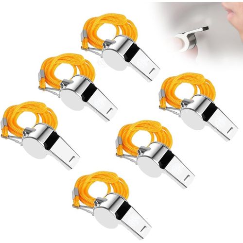 Sept-Lot De 6 Sifflets De Sport, Sifflets Avec Cordon, Sifflet Puissant, Sifflet Sonore Fort Et Net Pour Les Entraîneurs, Les Arbitres,Sifflet Arbitre,Sifflet Arbitre Football,Sifflet D'extérieu