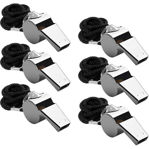 Sept-Lot De 6 Sifflets D'arbitre Avec Cordon Tour De Cou - Son Clair - Pour Les Cours De Sport - Pour Enfants - Pour Le Football, L'école Et L'entraînement Des Chiens (Argenté)