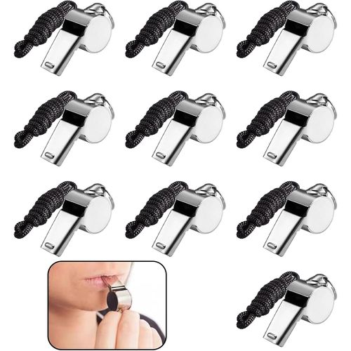 Sept-10 Pièces Sifflet Arbitre,Sifflet De Survie,Acier Sifflet Enfant,Sifflets De Sport D'urgence Sifflets Avec Cordon,Personnalisé Rappel Siffre Pour Les Entraîneurs,Arbitre Football En Acier Inoxyd