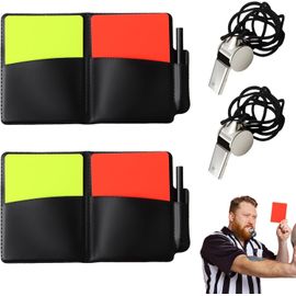 Acdsgd-Kit Arbitre Football, Carton Arbitre Football Set Avec 2 Carton Jaune Et Rouge Arbitre, 2 Étuis En Pu, 2 Sifflets Métal Noir, 10 Feuilles De Match, 2 Crayons, Pour Sport Scolaire Et Compétition