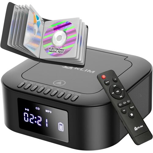 Boombox E1 avec Pochette CD - Poste Radio CD Portable - Extra Bass avec Subwoofer - Radio FM, Bluetooth, USB, Bluetooth, MP3 - Mode Filaire et sans Fil avec Piles Rechargeables - Télécommande