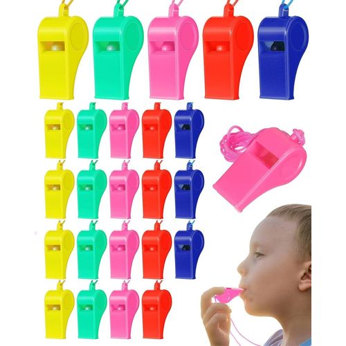 Sept-Sifflets, 24 Pièces Sifflet De Sport, Sifflet D'arbitre, Sangle De Cou, Sifflet En Plastique Avec Lanière, Sifflet En Plastique Pour Enfants De 5 Couleurs, Football,Arbitre,Dressage De Chien