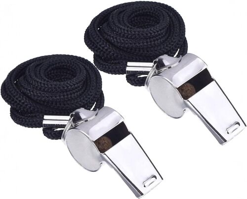 Acdsgd-Sifflet En Métal 2 Pièces - Sifflets Avec Cordon Pour Entraîneurs, Sports, Urgences, Camping, École, Entraînement, Sifflet Fort Et Résistant, Couleur Argent Art. 94465
