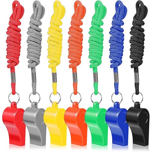 Teppc-Lot De 7 Sifflets De Sport Avec Cordon En Plastique - Idéal Pour Arbitre, Enseignant, Sauveteur, École, Football, Entraînement, Gymnase, Urgence (Multicolore)
