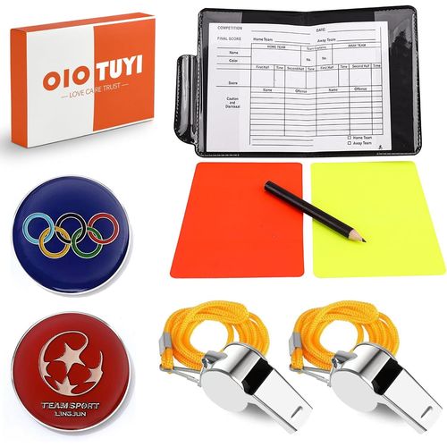 Asas-Lot De Cartes D'arbitre De Football-Carte Rouge Et Jaune-Sifflet D'arbitre-Cordon-Scorebook-Carte Rouge Et Jaune-Motif Football