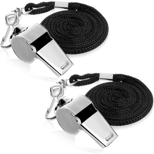 Sept-Lot De 2 Sifflets De Sport En Acier Inoxydable - Sifflet D'arbitre Simple Avec Cordon De Serrage - Sifflet Fort Et Clair Pour Les Sports Scolaires, Le Football, L'entraînement Des Chiens, Les
