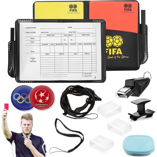 Teppc-Lot De Cartes D'arbitre De Football Avec Carte D'arbitre En Pvc Rouge Et Jaune, Cordon À Sifflet, Lanière Courte, Double Clip Et Sac Pour Entraînement De Football