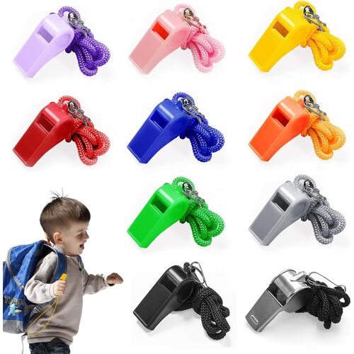 Acdsgd-Sifflets, Lot De 10 Sifflets De Sport En Plastique Avec Cordons, Puissant Son Clair, Sifflet Arbitres, Entraîneurs, Football, Basket, Camping Sauvetage