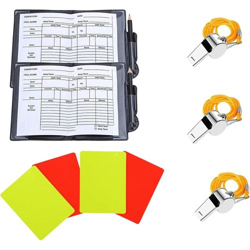 Sept-2 Set Cartes D'arbitre De Football, 3 Métal Sifflet Arbitre, Kit D'arbitrage Football Avec Cartons Jaune Et Rouge, Carnets Scores, Crayon, Accessoires Arbitre De Football Pour Jeux Sport