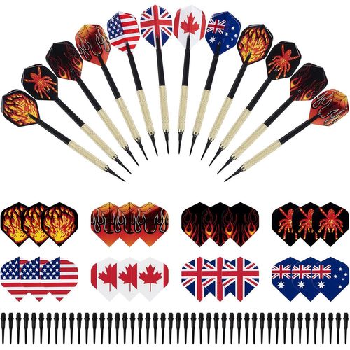 Flechette Pointe Plastique,Set de 12 Fléchettes à Pointe Souple avec 8 Style 24 Ailettes Drapeau et 46 Plastic Pointes pour Cible de Flechette Electronique (14g)