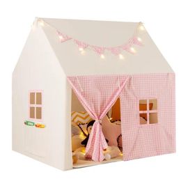 Tente De Jeu Pour Enfants, Costway, 2 Sacs De Rangement, 2 Fenêtres Guirlande, Lumineuse En Forme, D'étoiles Avec Tapis Et Drapeau