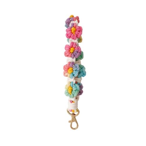 Porte-clé en macramé Bracelet fait à la main Porte-clés Poignet Lanière pour clés Fleur mignonne porte-clés porte-clés f