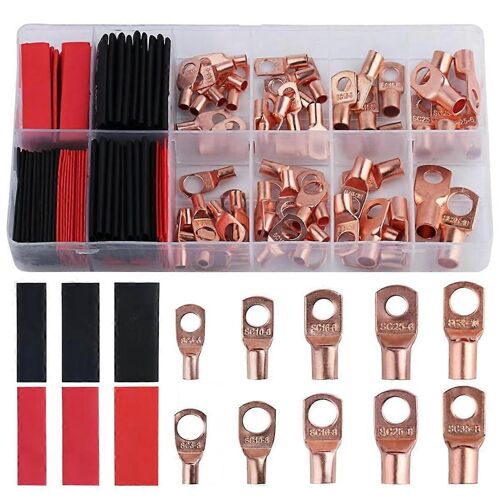 Extrémités de câble de batterie, cosses de fil de câble en cuivre 150Pcs, connecteurs de fils AWG 2 4 6 8 10 12 calibres, connecteurs de borne de batterie
