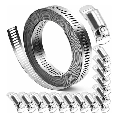 304 colliers de serrage en acier inoxydable - pour bricolage, coupe-à-fit 19,5 pi sangle + 15 fixations kit réglable vis sans fin collier de serrage collier de serrage conduit