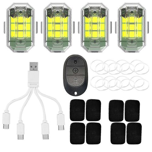 4pcs Avion Lampe Stroboscopique Micro-Usb Charge M3 Clignotant Indicateur