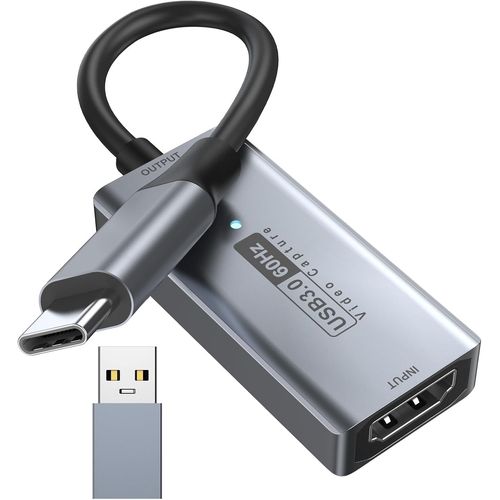 Carte d'acquisition vidéo , Carte de Capture 4K HDMI vers USB C 3.0, 1080P HD 60fps Live and Record Video Audio Grabber pour Les Jeux, Le Streaming, l'enseignement, la vidéoconférence