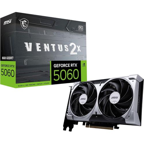 ASFASFq-MSI NVIDIA GeForce RTX 5060 8G Ventus 2X OC Carte Graphique Gaming GDDR7 128 Bits, Fréquence Boost jusqu'à 2535 MHz, PCIe Gen 5, DLSS 4, DP 2.1 x 3, HDMI 2.1 x 1, SFF Ready