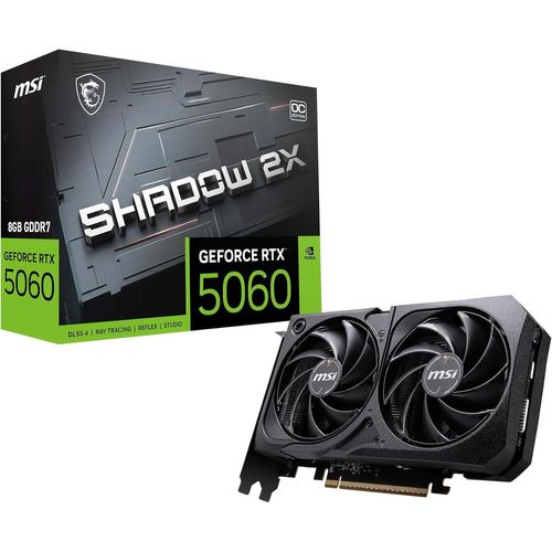 ASFASFq-MSI NVIDIA GeForce RTX 5060 8G Shadow 2X OC Carte Graphique Gaming GDDR7 128 Bits, Fréquence Boost jusqu'à 2535 MHz, PCIe Gen 5, DLSS 4, DP 2.1 x 3, HDMI 2.1 x 1, SFF Ready