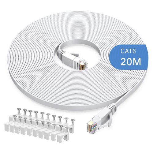 Câble Ethernet Cat6 De 20M,Long Câble Internet Haut Débit,Design Plat,1 Gbit/S,Pour Console 250 Mhz/S Utp,Pour Console Ps3, Ps4, Ps5, Commutateur, Routeur, Modem, Tv, Bureau À Domicile (20M)