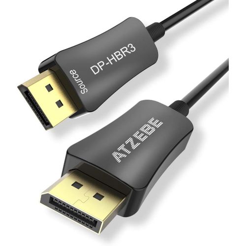 ASFASFq-ATZEBE Câble DisplayPort vers DisplayPort - 10M, Câble DisplayPort Fibre Optique Supporte 8k@60Hz HDR, 4K@140Hz, Haute Vitesse 32Gbps, HDR10, HBR3, HDCP2.2