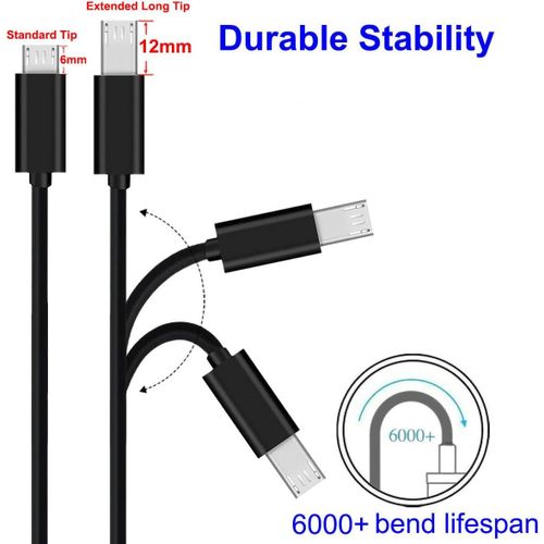 2x 1M Câbles Micro USB à Pointe Extra Longue pour Téléphones Blackview OSCAL S60 (Pro) BV4000 BV4900 BV4900s BV5500 Plus BV5800 BV6000 BV6000s|Oukitel WP12 WP8 Pro WP6|Ulefone Armor X9 X7 Pro X6 X5