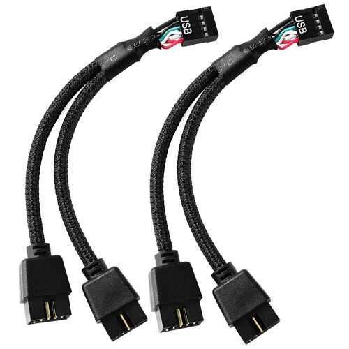 JGD-2 Pièces USB 2.0 9 Broches Femelle à Double Câble D'extension Mâle 9 Broches, USB Femelle 1 à 2 Mâles Rallonge Carte Mère 9 Broches, pour Ordinateur Carte Mère Interne, Noir