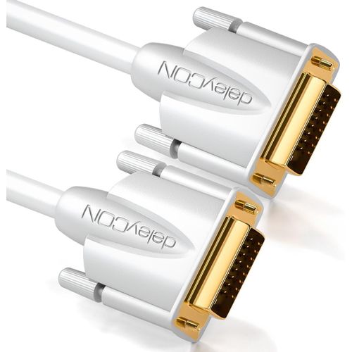 ASFASFq-deleyCON 1m Câble DVI Dual Link 24+1 Résolution HDTV Jusqu'à 2560x1080 FULL HD 1080p 3D Ready DVI-D Dual Link Contacts Plaqué or - Blanc