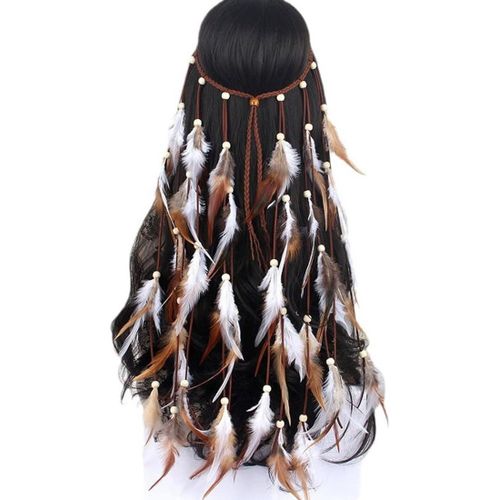 Tzf-Bandeau Indien Femme - 1pcs Cheveux Hippie Bandeaux Avec Plumes Gland Bohémien Indian Headdress Coiffure Accessoires,Bandeau Bohème À Plumes,Accessoires Vintage Pour Deguisement Hippie Femme