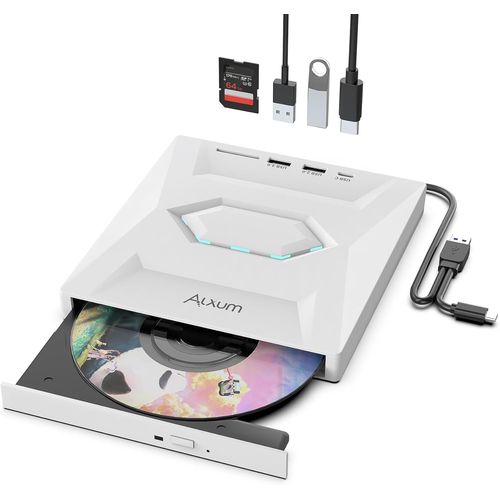 Lecteur CD Externe pour PC- USB 3.0 Lecteur DVD Portable avec Lecteur de Carte SD/TF et Ports,Lecteur DVD Externe USB C pour PC,Desktop,MacBook,Windows,Linux,Mac OS,Vista