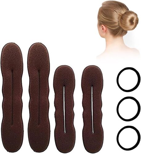 4 Pièces Chignon Magique, Coiffure Donut Bun Maker, Avec 3 Bandes Élastiques Pour Cheveux, Chignon Cheveux, Accessoires Outils De Donut À Bouclés De Cheveux (2 Petits, 2 Grands)