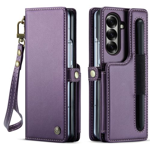 Coque Pour Samsung Z Fold 7,Étui Housse Samsung Z Fold 7,S Pen Slot,Wrist Strap,AntichocSupport Pliable,Clamshell,Brosse Anti-Vol,Étui De Téléphone À Cassette - Mauve