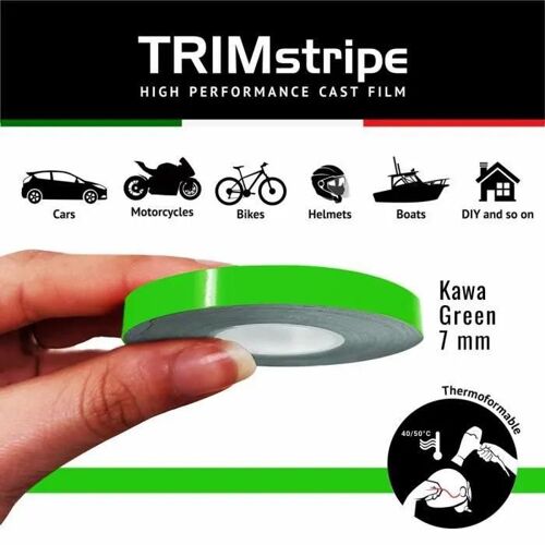 Bandes Adhésives - Trim Stripes - Vert Kawa - 7 Mm X 10 Mt - Thermoformable - Résistant Aux Intempéries